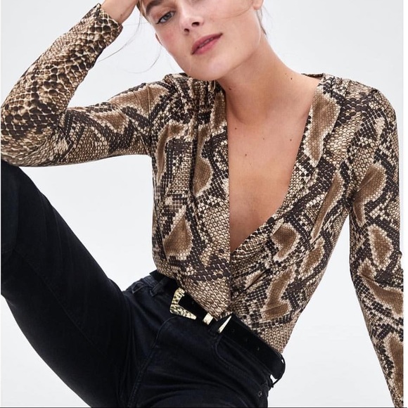 Zara Tops - ZARA CROSSOVER SNAKE PRINT BODY SUIT
